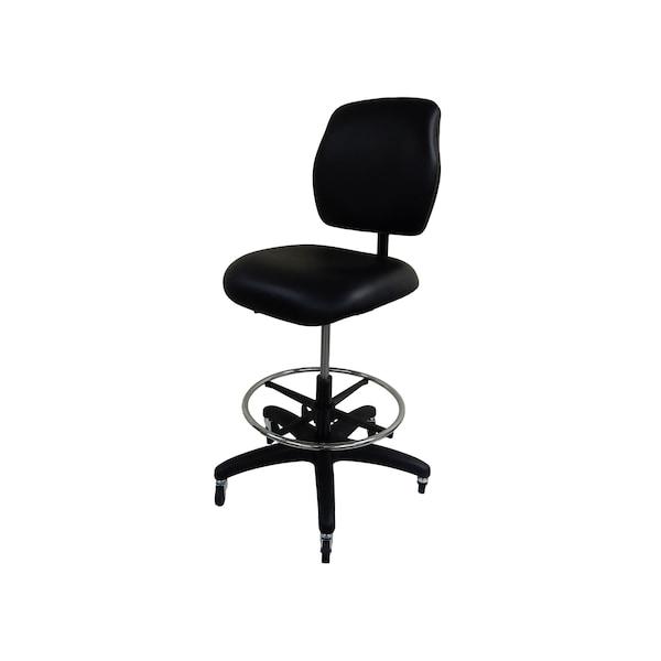 Workbench Chair Vinyl Seat Backrest . 300 lbs. seat capacity footring Locking Casters